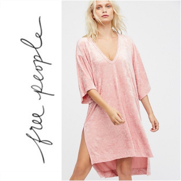 Free People Dresses & Skirts - Free People The Luxe Crushed Velvet Pink Short Sleeve Hi Lo Tee Tunic Dress
